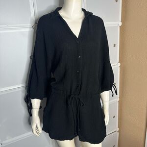 On The Road Black Gauze Button Front Romper Jumpsuit Size Small